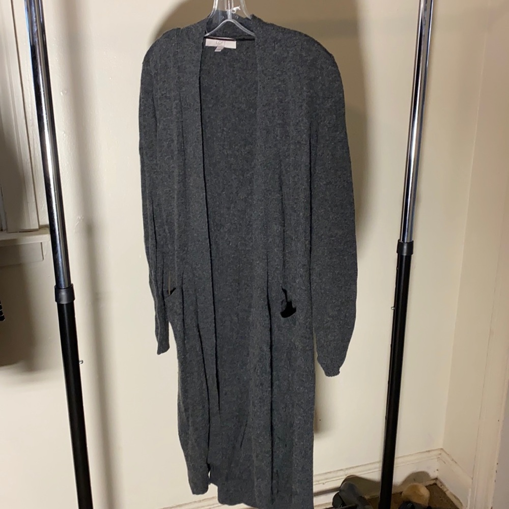 Loft | Long Knit Cardigan | M | Heather Gray